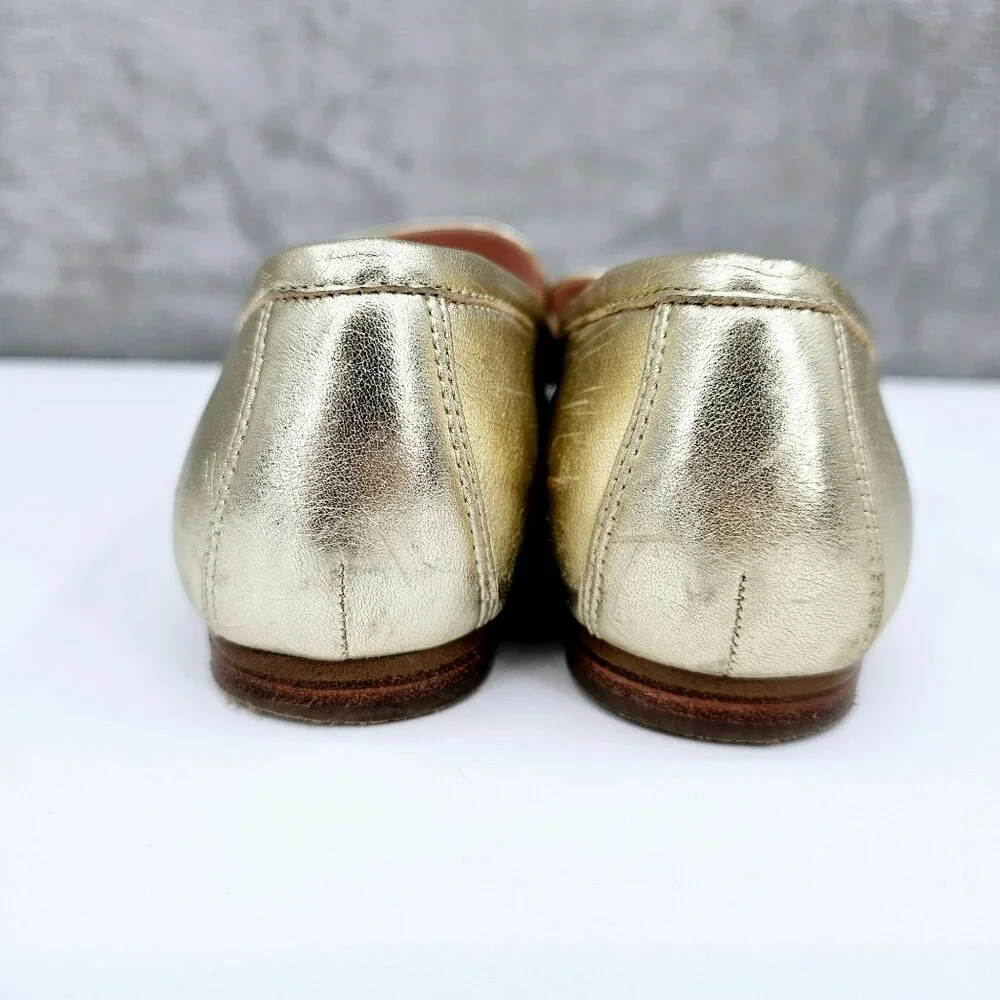 Kate Spade NY Cape Cod Loafers 6 B Metallic Gold Slip On Flat Leather Almond Toe